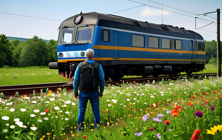 띠띠뽀 캐릭터들과의 가상 인터뷰 - **Image Prompt 1:** "Diesel, the diesel train, surrounded by vibrant wildflowers in a field. He is f...