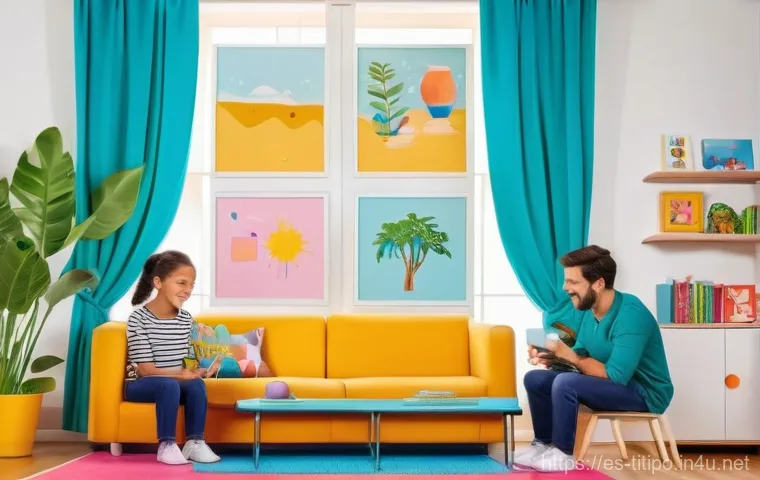 띠띠뽀 브랜드 컬래버레이션 - **Prompt:** A cozy, sunlit living room in a Spanish home, filled with natural light. A brother and s...