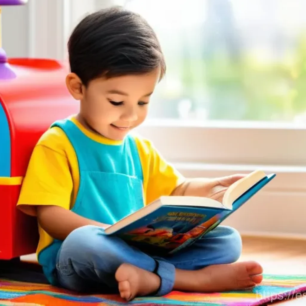 띠띠뽀 관련 책자 - **A Curious Reader and Animated Friends**
    A happy, diverse child, approximately 4-5 years old, s...