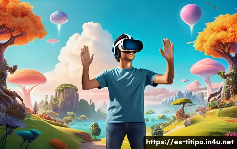 띠띠뽀와 애니메이션 산업의 미래 - **Prompt:** A vibrant and immersive virtual reality experience. A young adult, dressed in casual eve...