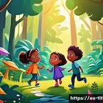 띠띠뽀와 비슷한 애니메이션 - A vibrant and colorful animated scene featuring a group of diverse children wearing playful, modest ...