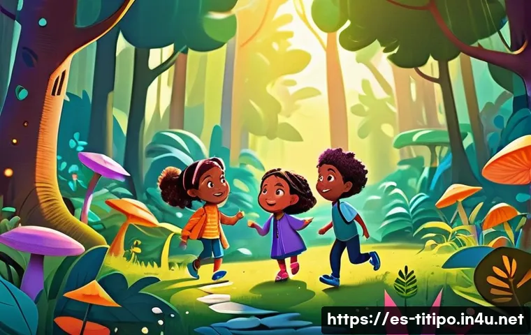 띠띠뽀와 비슷한 애니메이션 - A vibrant and colorful animated scene featuring a group of diverse children wearing playful, modest ...