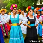 띠띠뽀와 함께하는 문화 교류 - A vibrant multicultural festival scene in a Spanish-speaking country, showcasing people of diverse b...