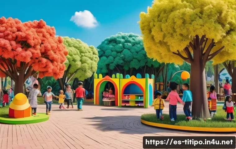 띠띠뽀 콘텐츠의 글로벌 확장 가능성 - A vibrant, colorful children’s park scene in a Latin American city during a traditional festival. Th...