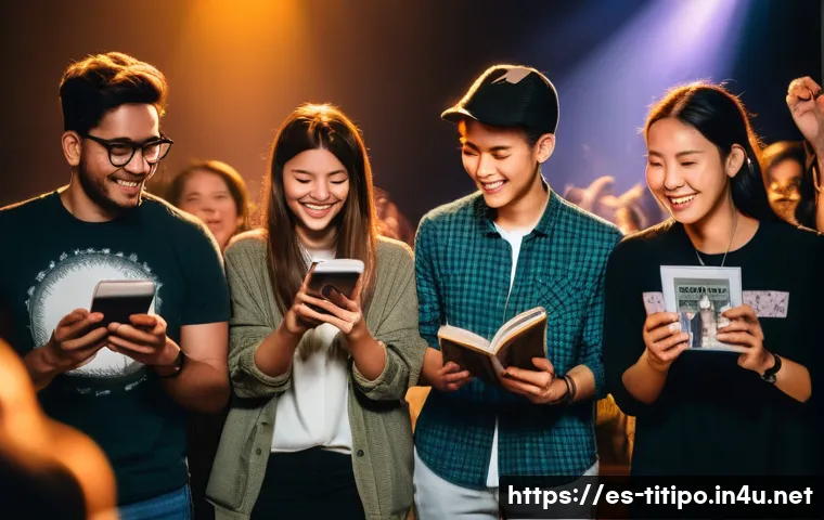 띠띠뽀와 팬들과의 특별한 만남 - A warm and lively indoor concert setting showing a diverse group of fans and artists engaging in gen...