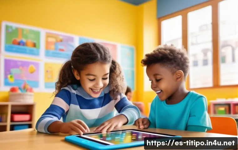 띠띠뽀와 관련된 최신 뉴스 - A cheerful group of diverse young children aged 3-6 playing with an augmented reality educational ap...