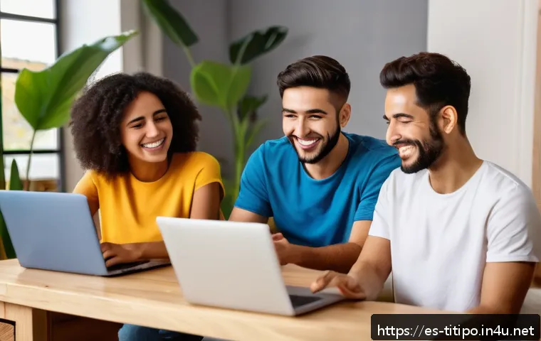 띠띠뽀 관련 퀴즈 이벤트 - A vibrant scene of a diverse group of young adults enthusiastically participating in an online quiz ...