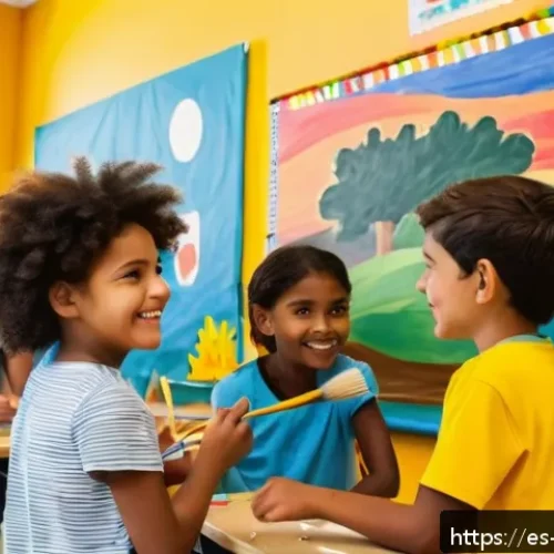 띠띠뽀와 교실에서의 활용 방법 - A vibrant classroom scene in a Spanish-speaking school with diverse children aged 7-9 actively parti...