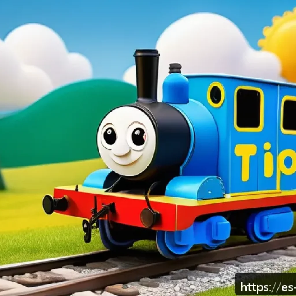 띠띠뽀 기차 캐릭터 제작 비화 - A friendly, colorful train character named TitiPo with warm, bright colors and rounded shapes, desig...