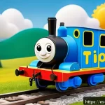 띠띠뽀 기차 캐릭터 제작 비화 - A friendly, colorful train character named TitiPo with warm, bright colors and rounded shapes, desig...