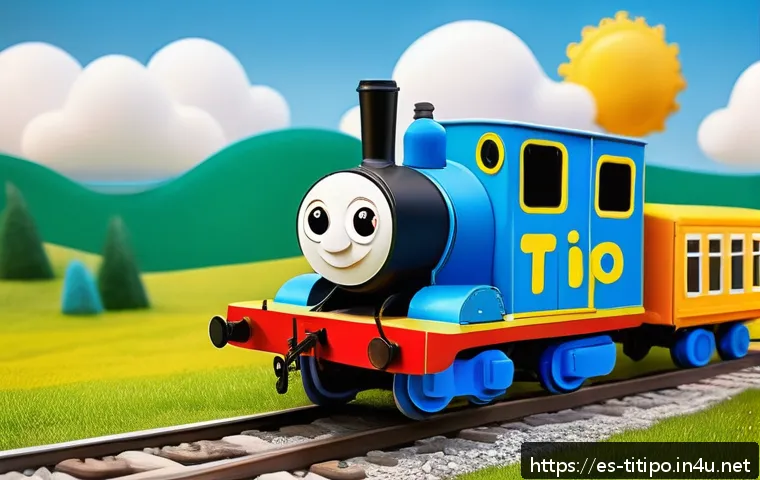 띠띠뽀 기차 캐릭터 제작 비화 - A friendly, colorful train character named TitiPo with warm, bright colors and rounded shapes, desig...